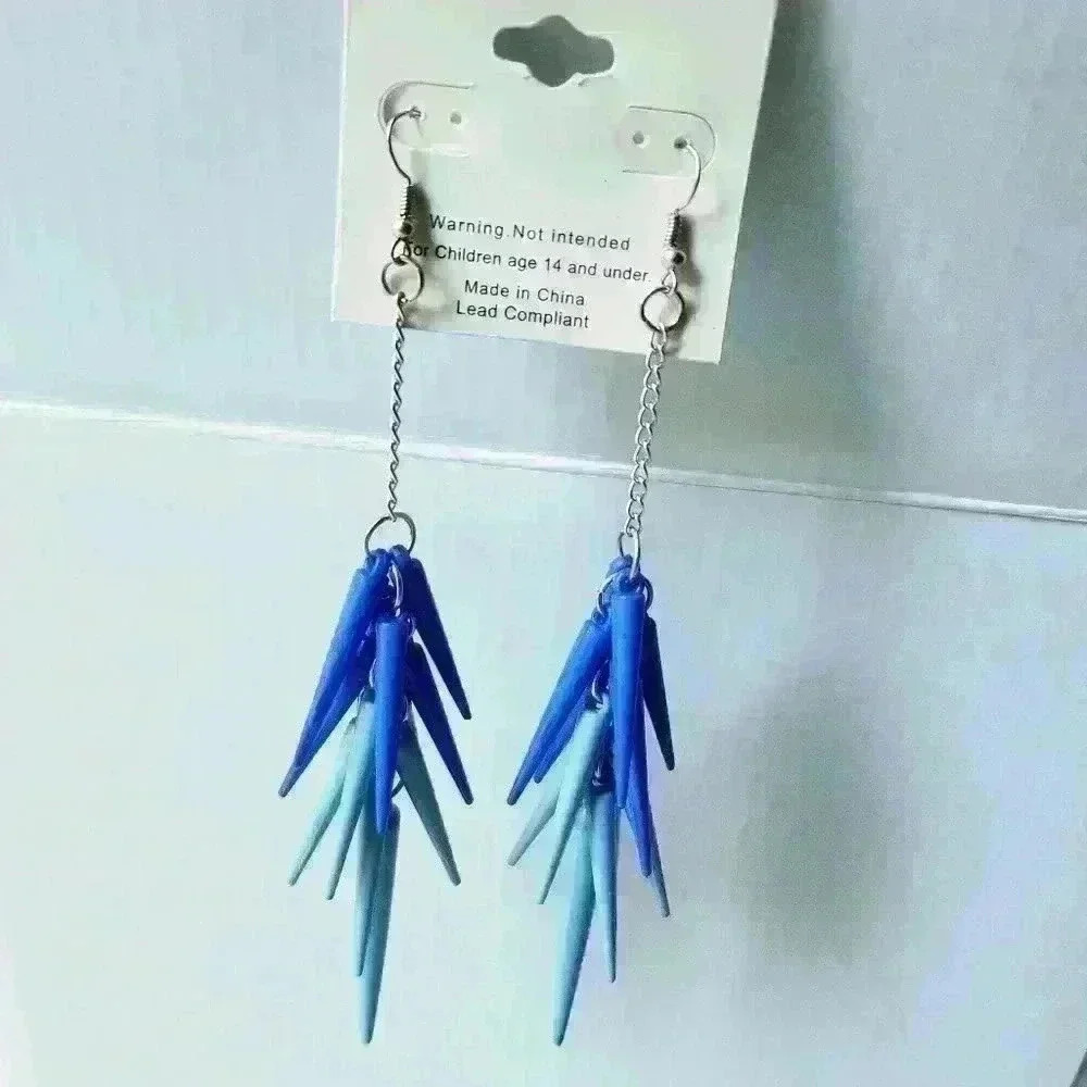 "Bundles Only" Blue Dangle Spikes Earrings - Picture 2 of 7